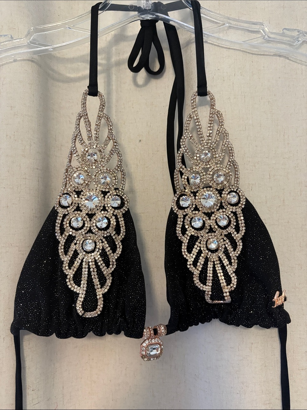 Embellished Black Crystal Bikini Top